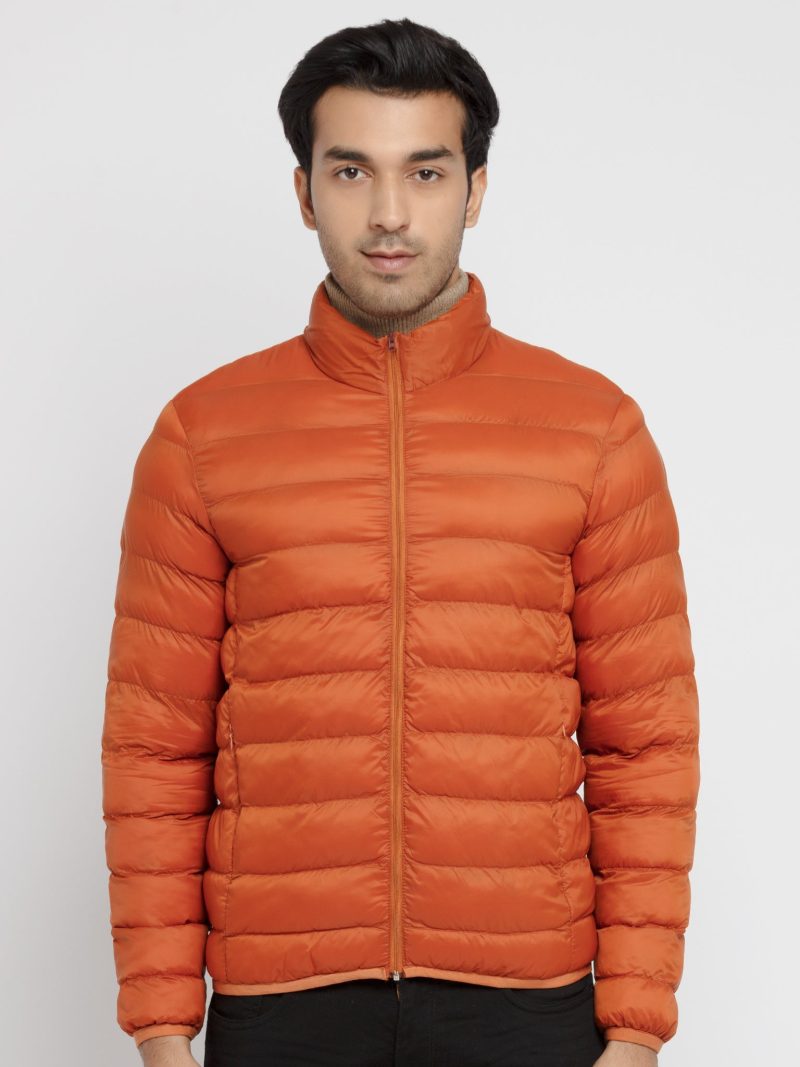 Mens Solid Quilted Jacket With Pouch