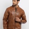 Status Quo Mens Solid Pu High Neck Jacket