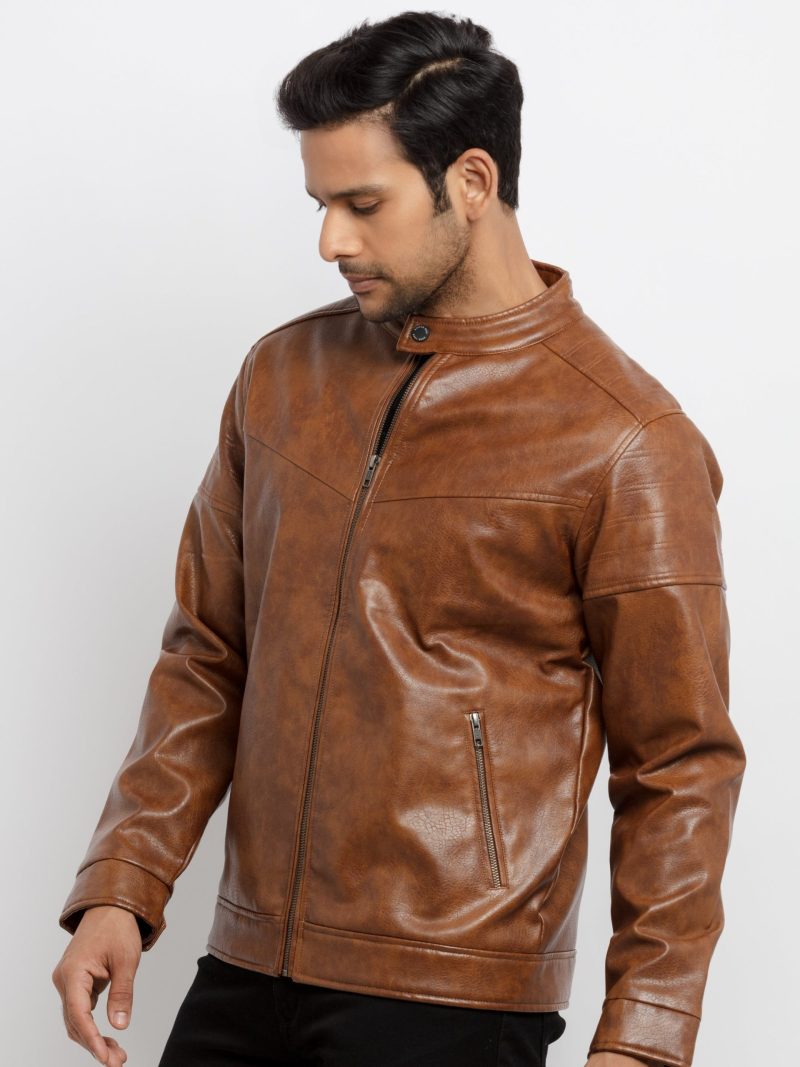 Status Quo Mens Solid Pu High Neck Jacket