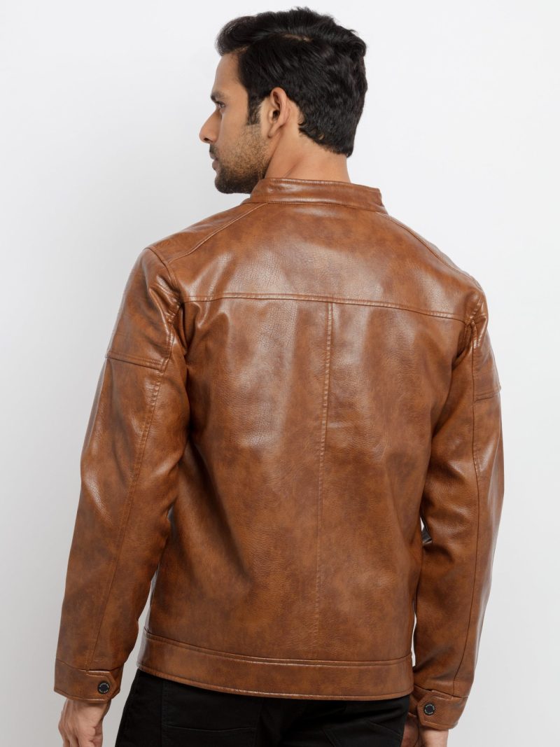 Status Quo Mens Solid Pu High Neck Jacket