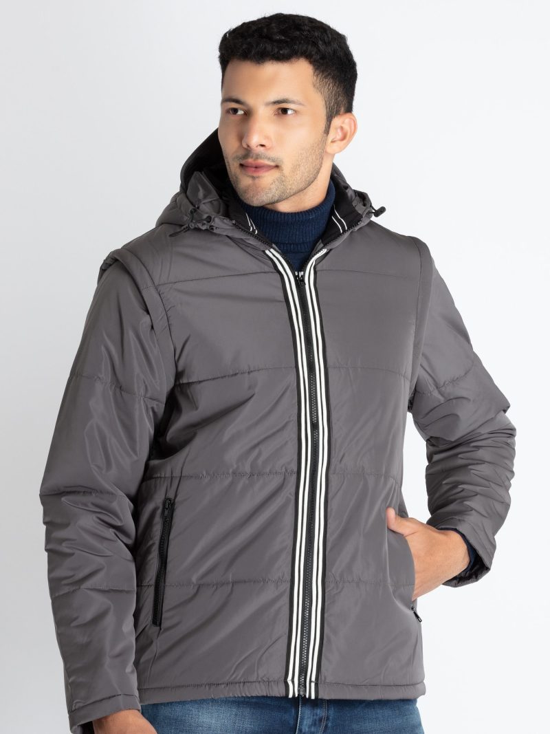 Mens Solid Jacket With Detachable Sleeves