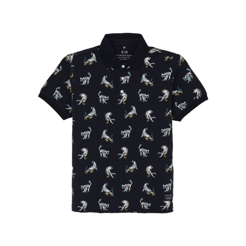 Status Quo Boys Animal Print Polo Collar Half Sleeves Regular Fit Tshirt