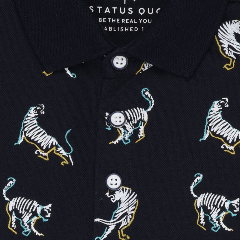 Status Quo Boys Animal Print Polo Collar Half Sleeves Regular Fit Tshirt