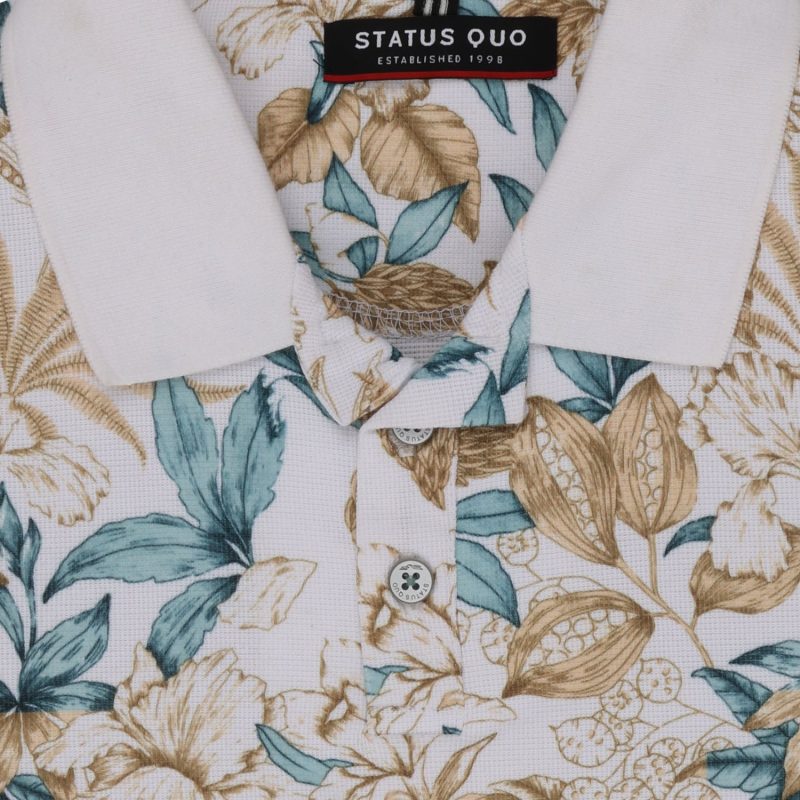 Status Quo Boys Floral Print Polo Collar Half Sleeves Regular Fit Tshirt