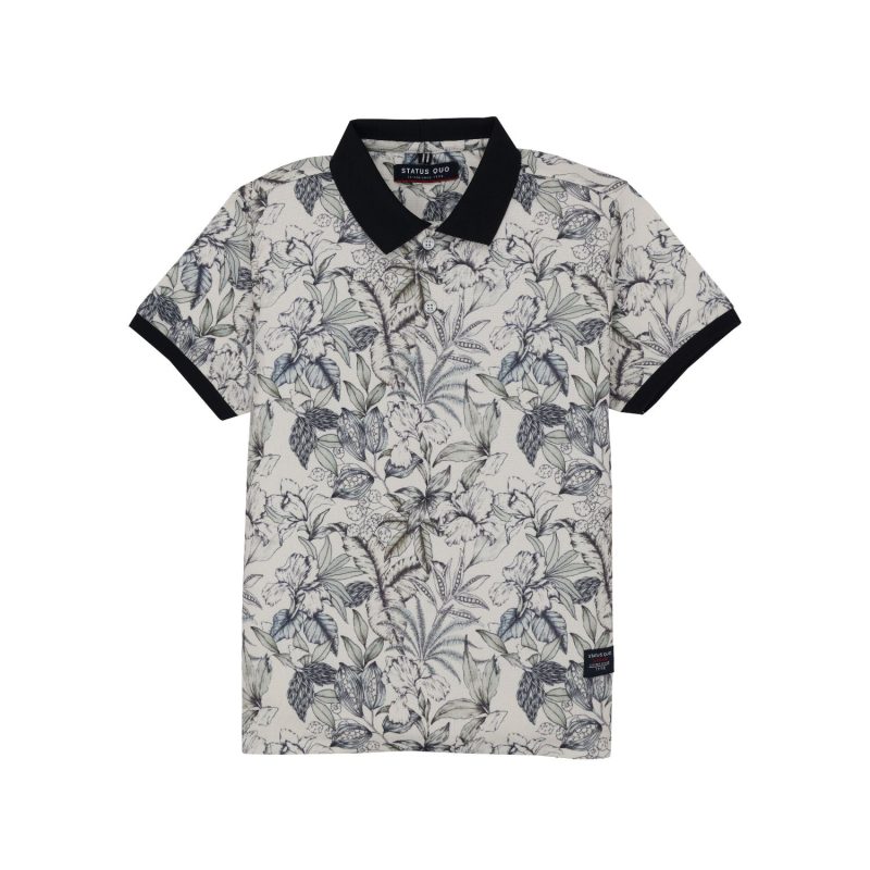 Status Quo Boys Floral Print Polo Collar Half Sleeves Regular Fit Tshirt