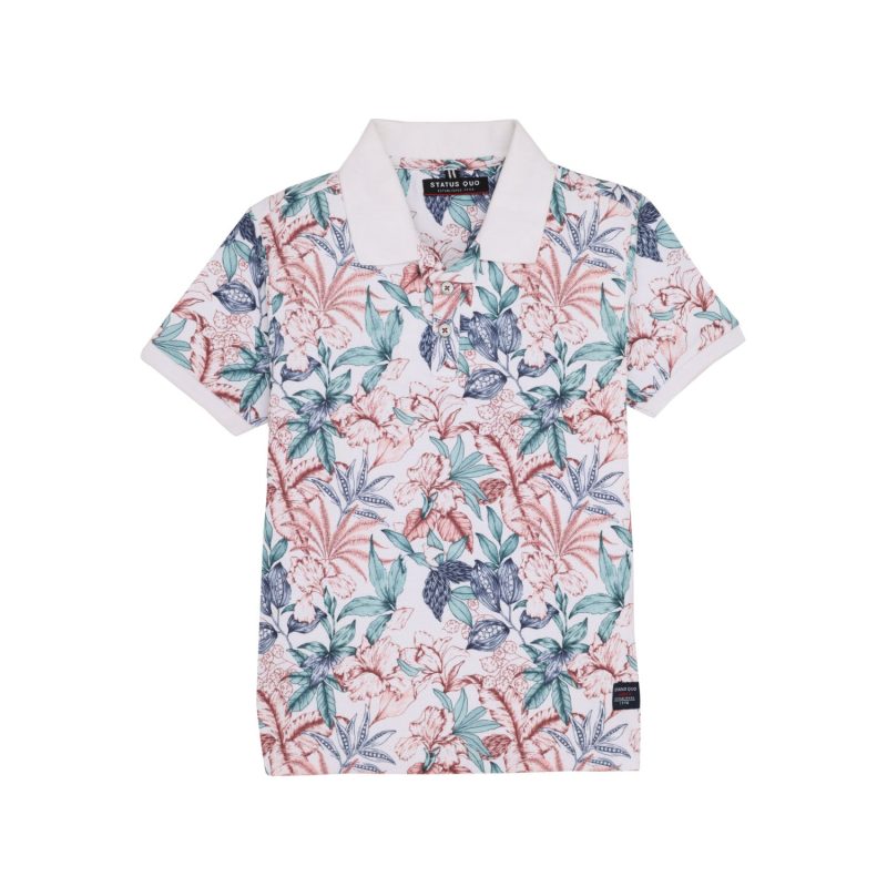 Status Quo Boys Floral Print Polo Collar Half Sleeves Regular Fit Tshirt