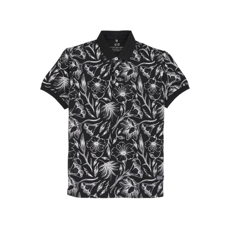 Status Quo Boys Graphic Print Polo Collar Half Sleeves Regular Fit Tshirt