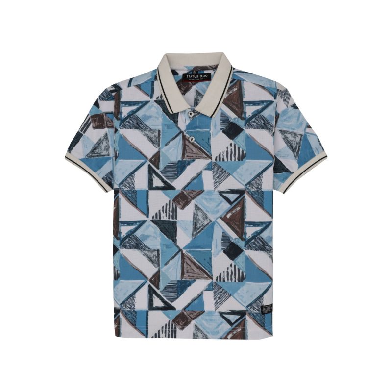 Status Quo Boys Geometric Print Polo Collar Half Sleeves Regular Fit Tshirt