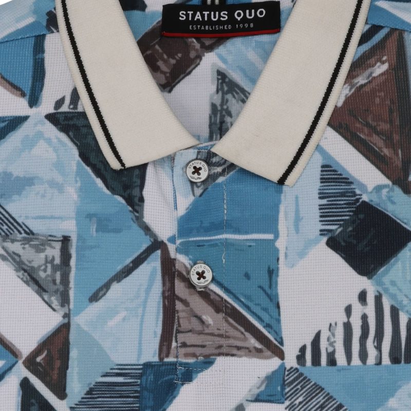 Status Quo Boys Geometric Print Polo Collar Half Sleeves Regular Fit Tshirt