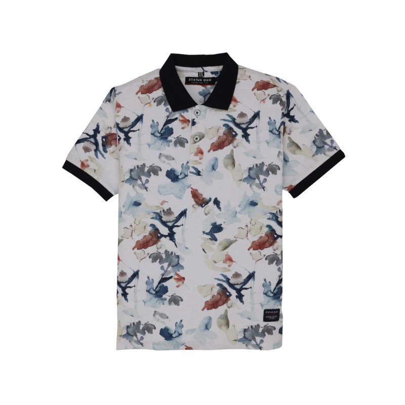 Status Quo Boys Floral Print Polo Collar Half Sleeves Regular Fit Tshirt