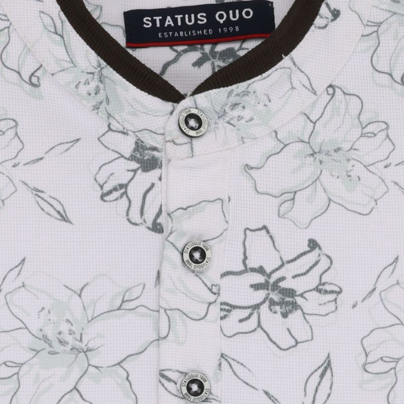 Status Quo Boys Floral Print Henley Neck Half Sleeves Regular Fit Tshirt