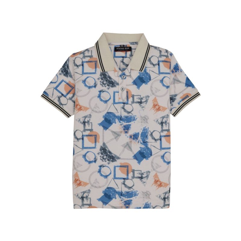 Status Quo Boys Geometric Print Polo Collar Half Sleeves Regular Fit Tshirt