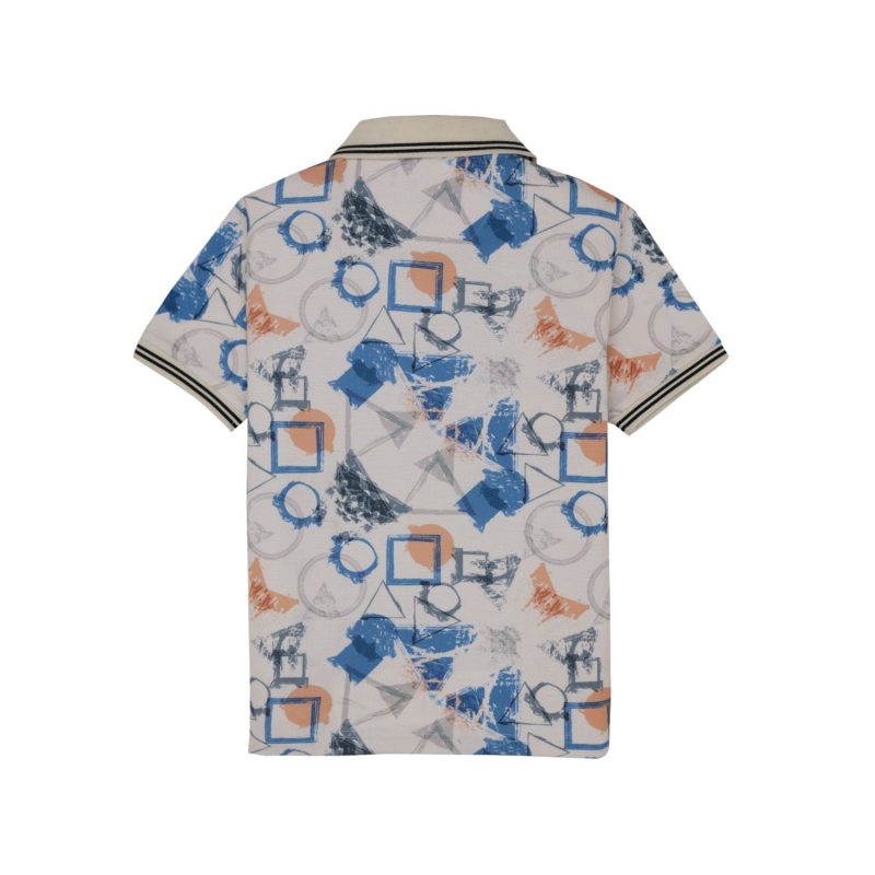 Status Quo Boys Geometric Print Polo Collar Half Sleeves Regular Fit Tshirt
