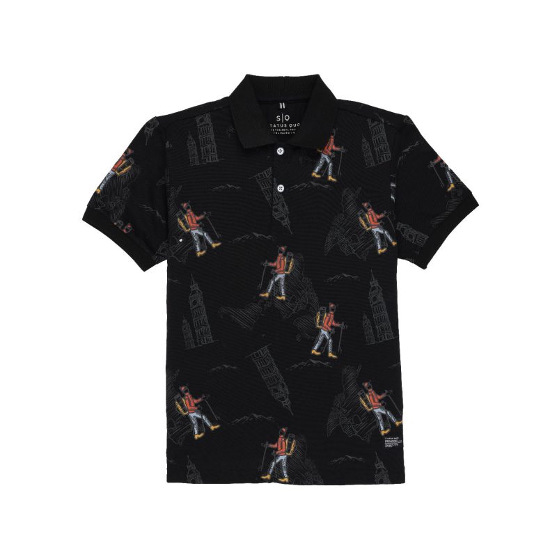Status Quo Boys Graphic Print Polo Collar Half Sleeves Regular Fit Tshirt