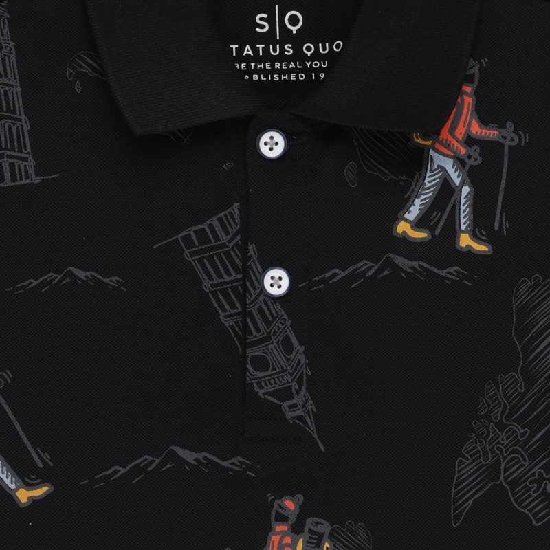 Status Quo Boys Graphic Print Polo Collar Half Sleeves Regular Fit Tshirt