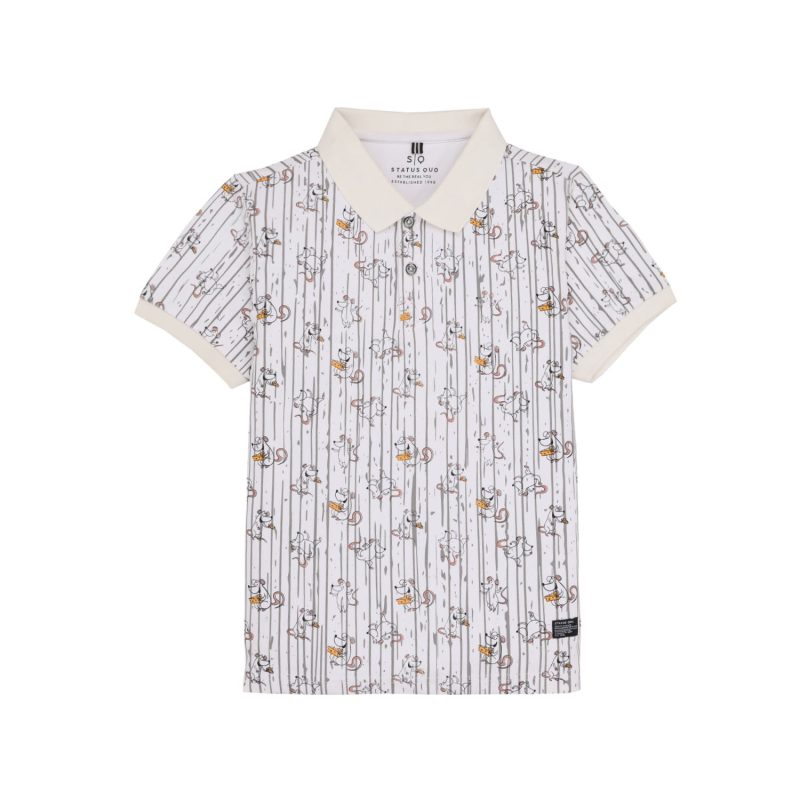 Status Quo Boys Abstract Print Polo Collar Half Sleeves Regular Fit Tshirt