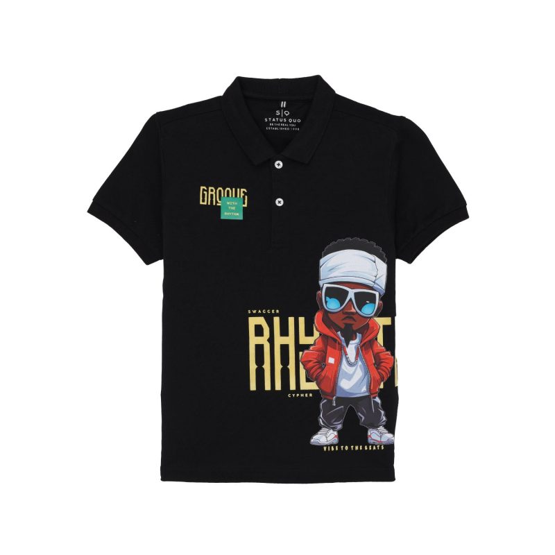 Status Quo Boys Graphic Print Polo Collar Half Sleeves Regular Fit Tshirt