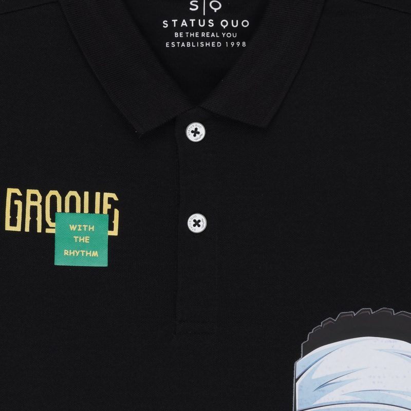 Status Quo Boys Graphic Print Polo Collar Half Sleeves Regular Fit Tshirt