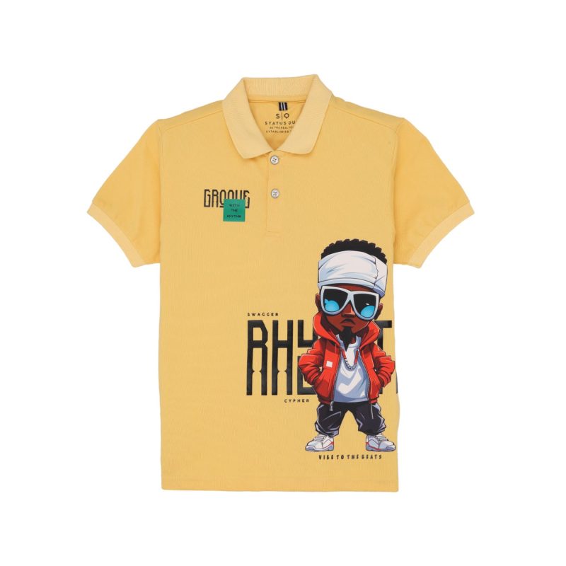 Status Quo Boys Graphic Print Polo Collar Half Sleeves Regular Fit Tshirt