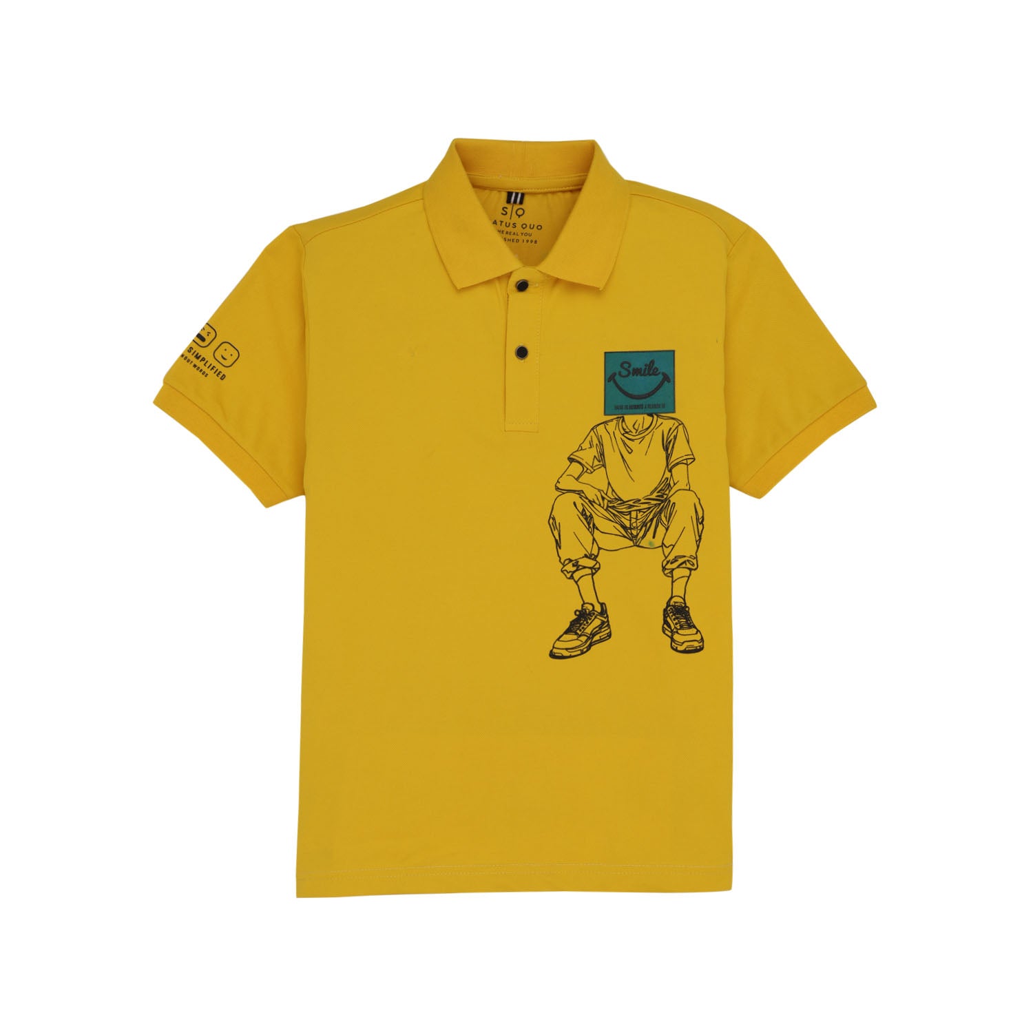 Status Quo Boys Floral Print Polo Collar Half Sleeves Regular Fit Tshirt