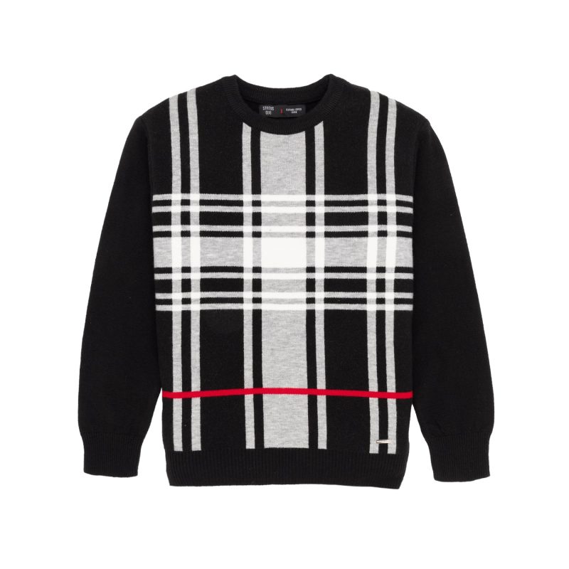 Status Quo Boys Checkered Round Neck Sweater
