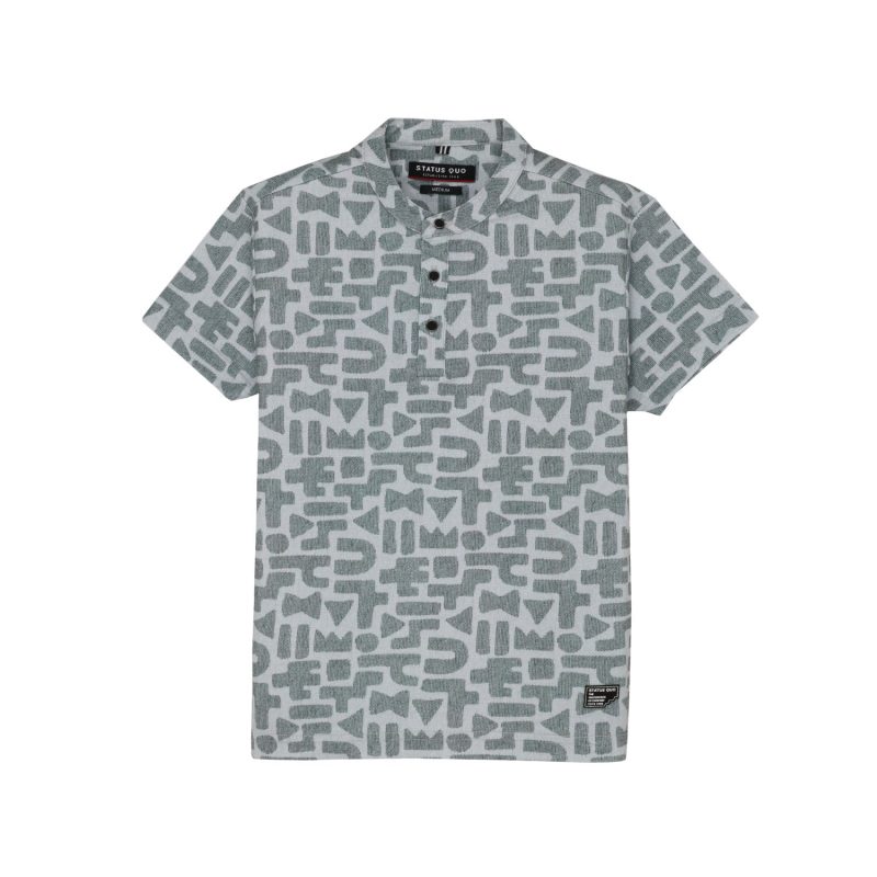 Status Quo Boys Geometric Print Henley Neck Half Sleeves Regular Fit Tshirt