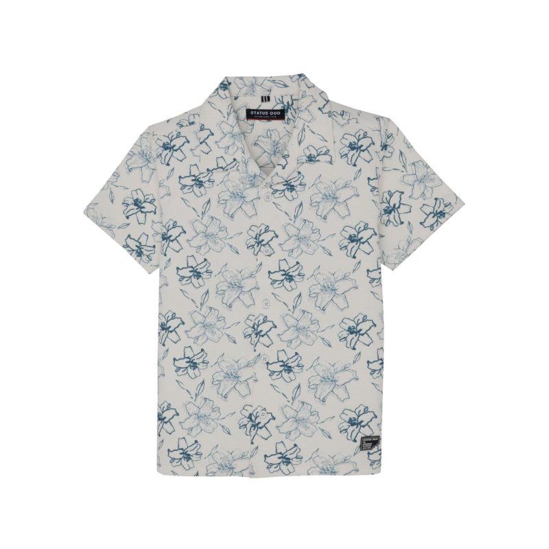 Status Quo Boys Floral Print Cuban Collar Half Sleeves Regular Fit Shirt