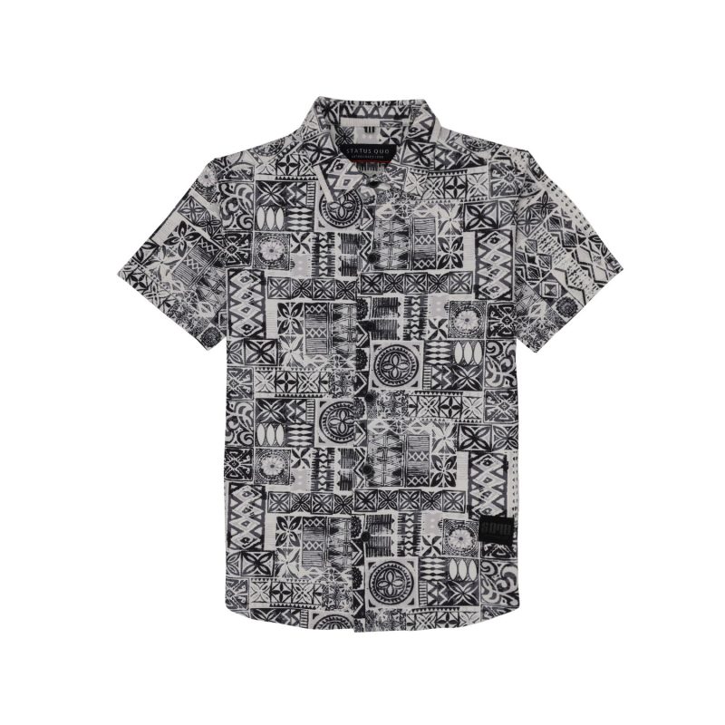Status Quo Boys Abstract Print Collared Neck Half Sleeves Regular Fit Shirt