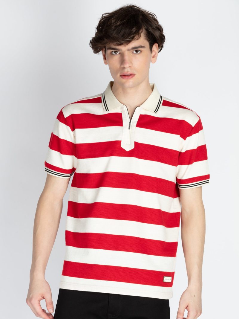 Status Quo Mens Horizontal Striped Polo T-Shirt