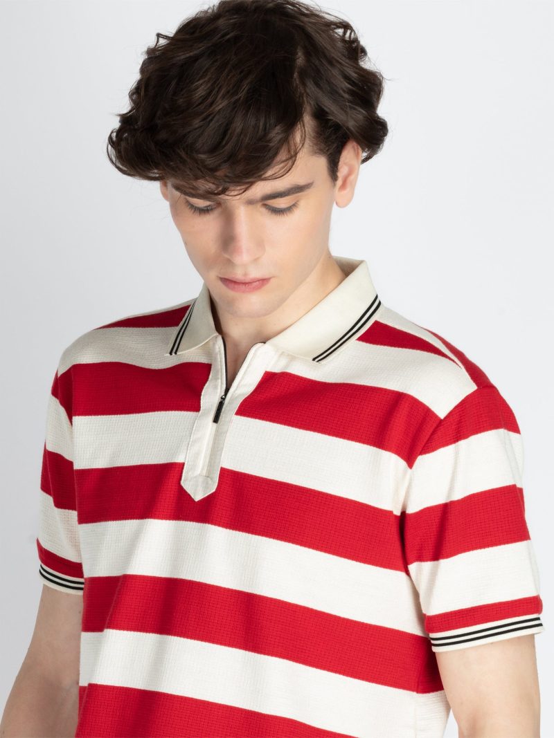Status Quo Mens Horizontal Striped Polo T-Shirt
