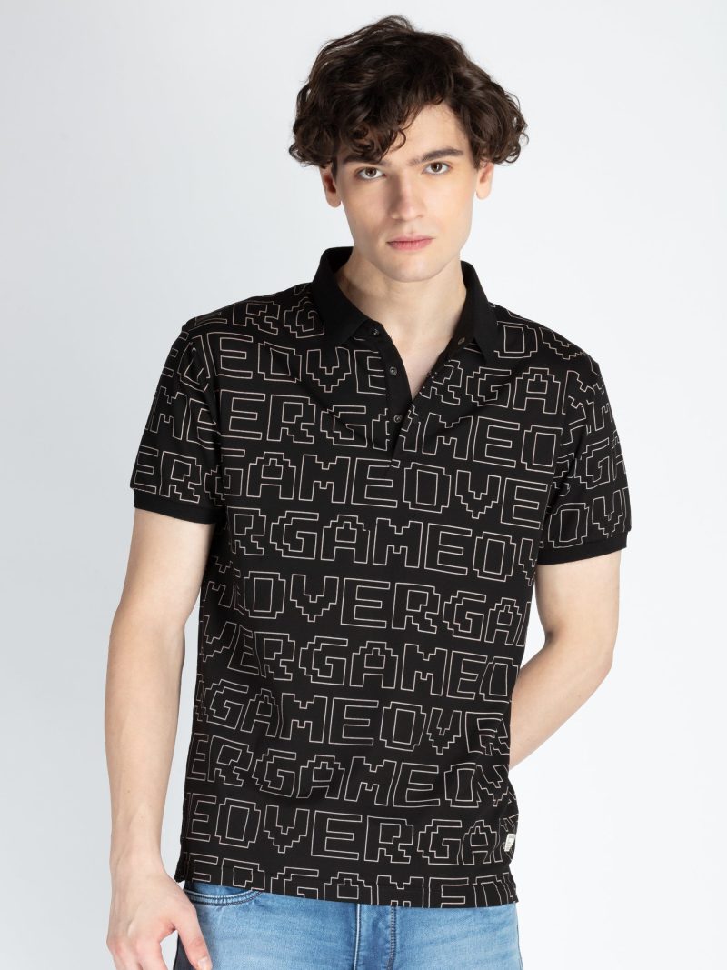 Status Quo Men'S Typography Printed Polo Collar Half Sleeves Regular Fit Tshirt