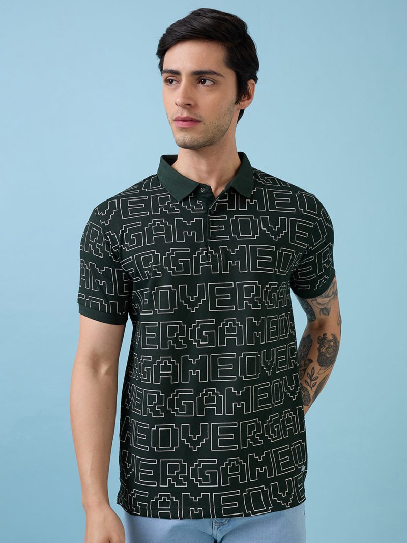 Status Quo Men'S Typography Printed Polo Collar Half Sleeves Regular Fit Tshirt