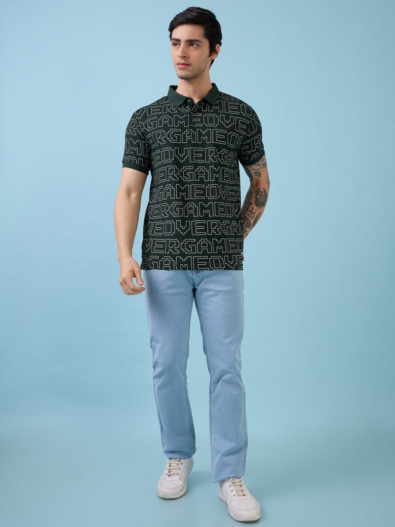 Status Quo Men'S Typography Printed Polo Collar Half Sleeves Regular Fit Tshirt