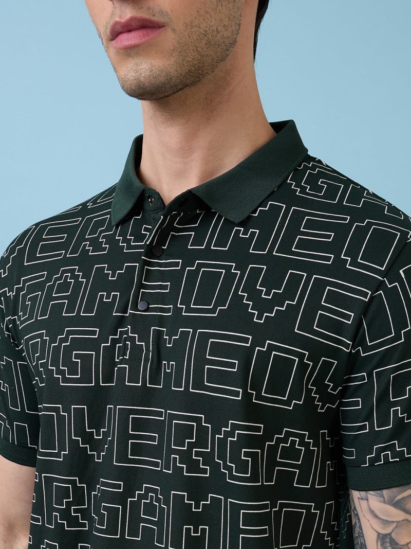 Status Quo Men'S Typography Printed Polo Collar Half Sleeves Regular Fit Tshirt