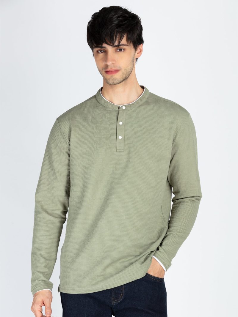 Mens Solid Henley Neck T-Shirt