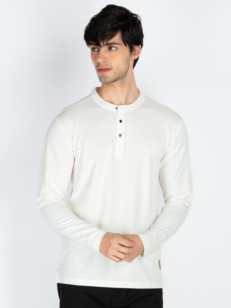 Mens Solid Henley Neck Full Sleeve T-Shirt