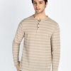 Mens Striped Henley Neck Full Sleeve T-Shirt