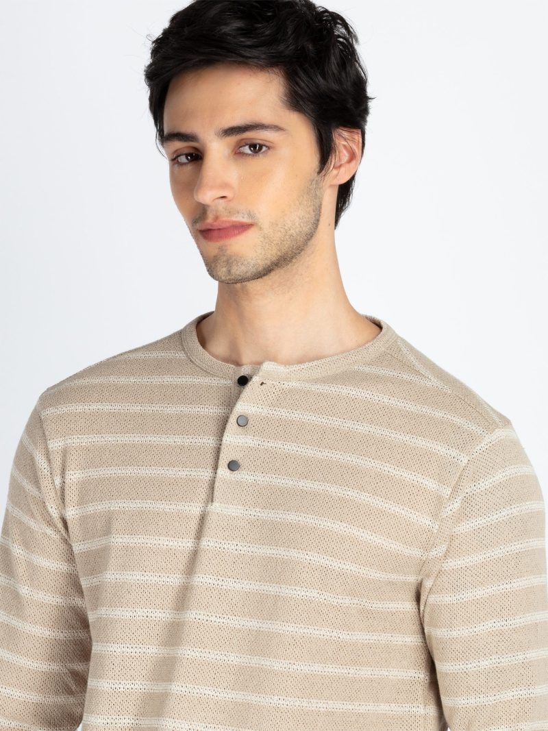 Mens Striped Henley Neck Full Sleeve T-Shirt