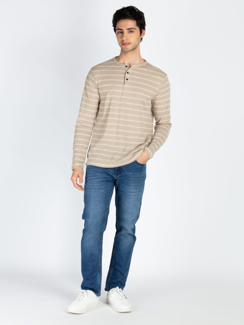 Mens Striped Henley Neck Full Sleeve T-Shirt