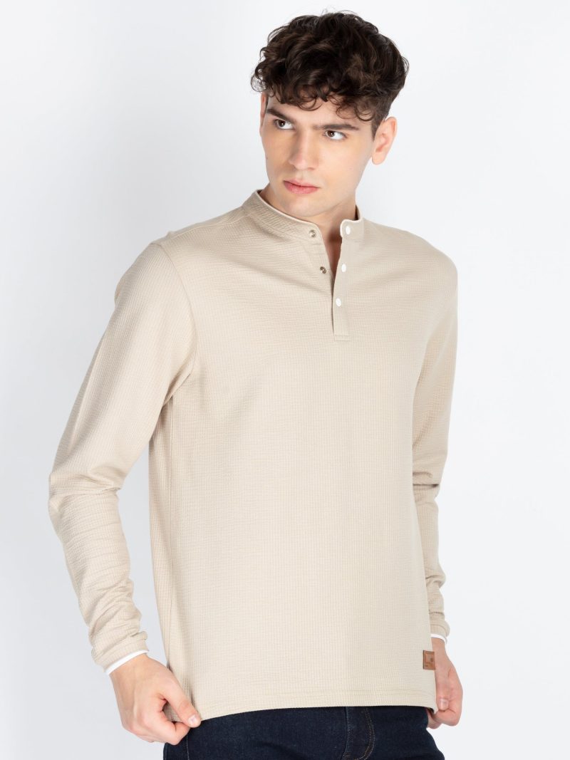 Mens Solid Henley Neck T-Shirt