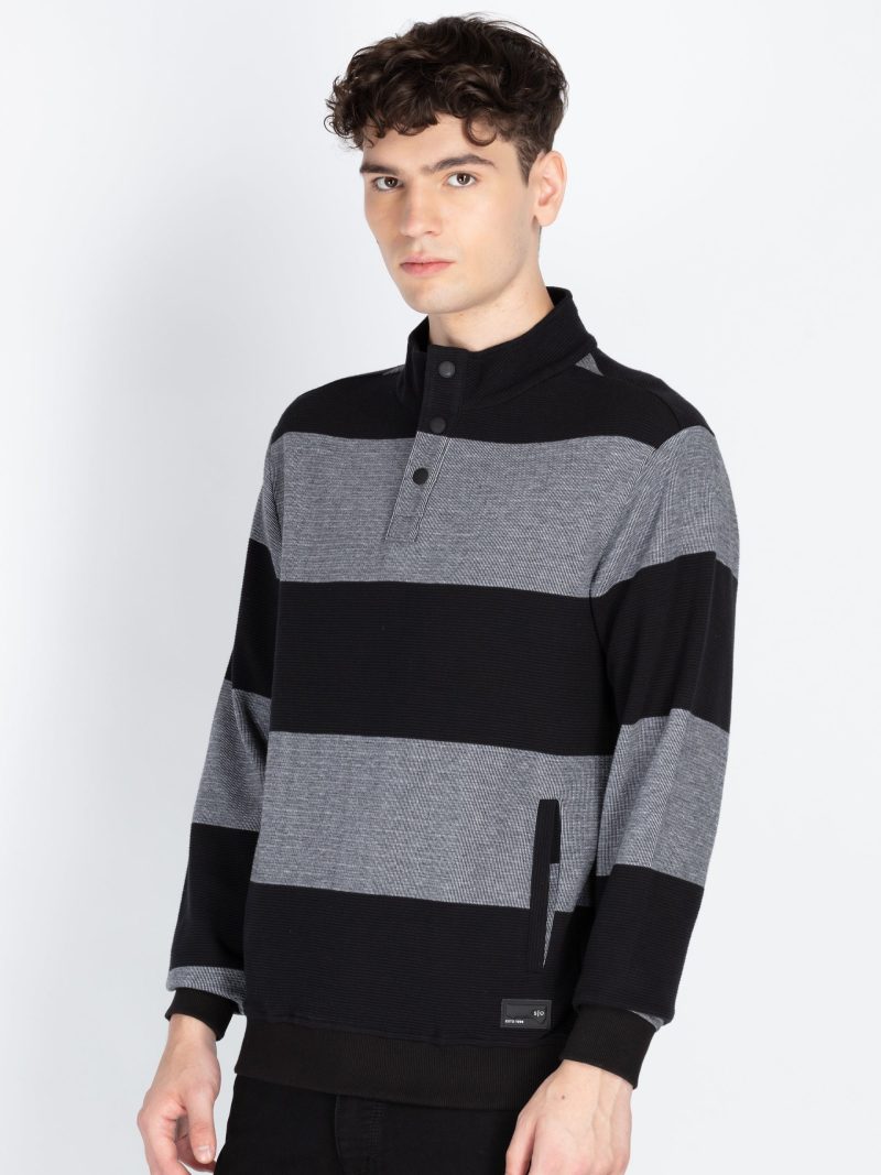 Men'S Striped Knitted Regular Fit Winter Sweatshirt