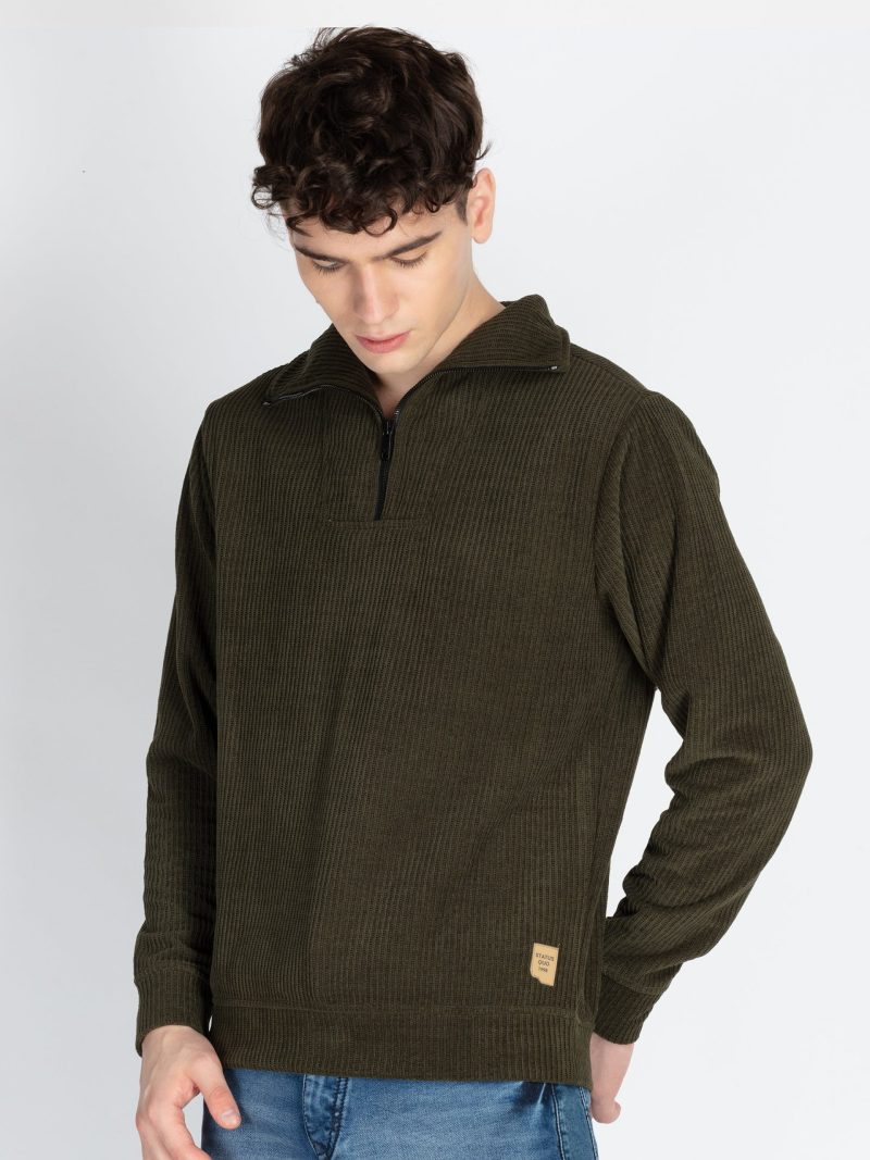 Mens Solid High Neck Lightweight Sweatshirt