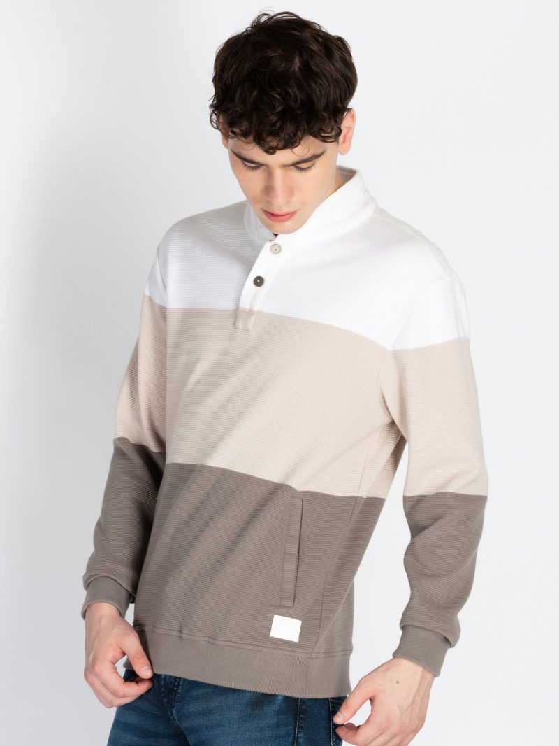 Mens Striped High Neck Lightweight Sweatshirt