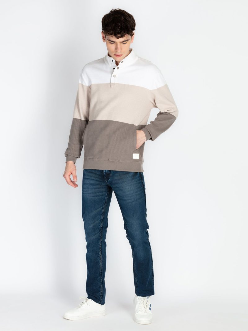 Mens Striped High Neck Lightweight Sweatshirt