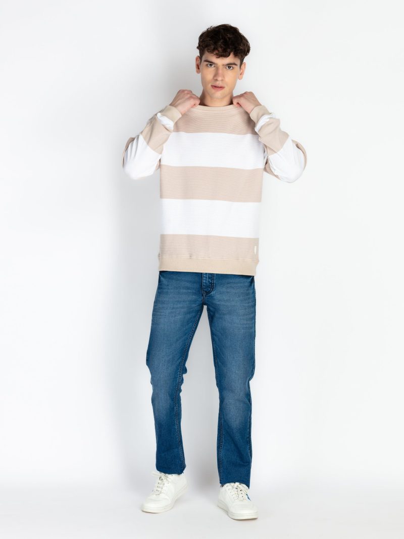 Mens Striped Round Neck Lightweight Sweatshirt