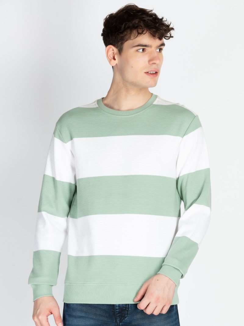 Mens Striped Round Neck Lightweight Sweatshirt