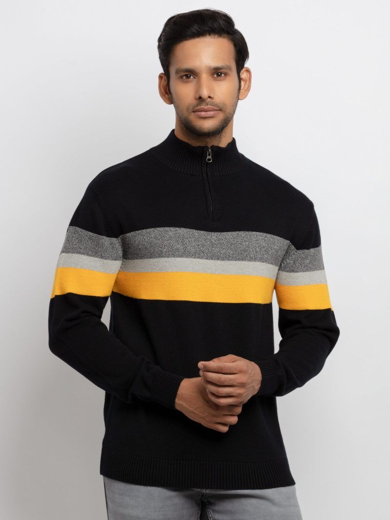 Mens Colourblocked High Neck Sweater