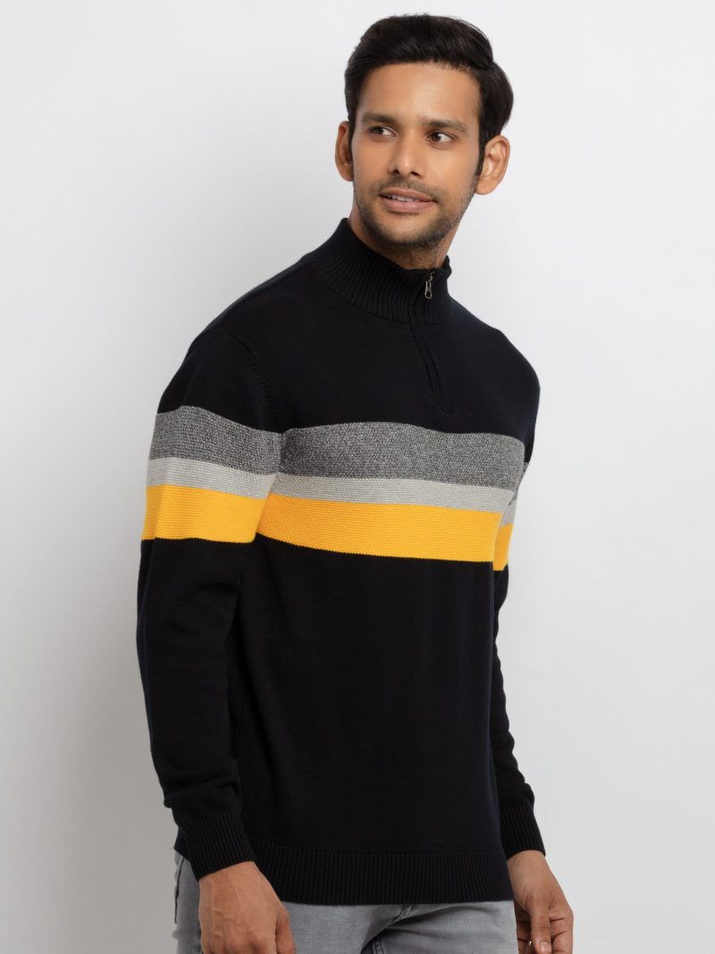 Mens Colourblocked High Neck Sweater