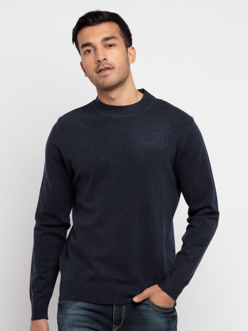 Mens Solid High Neck Sweater