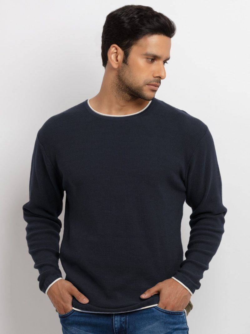 Mens Solid Round Neck Sweater